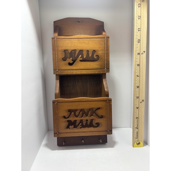 Vintage Wood, Wall Hanging Letter Holder, Office MAIL HOLDER Junk Mail - Picture 2 of 4